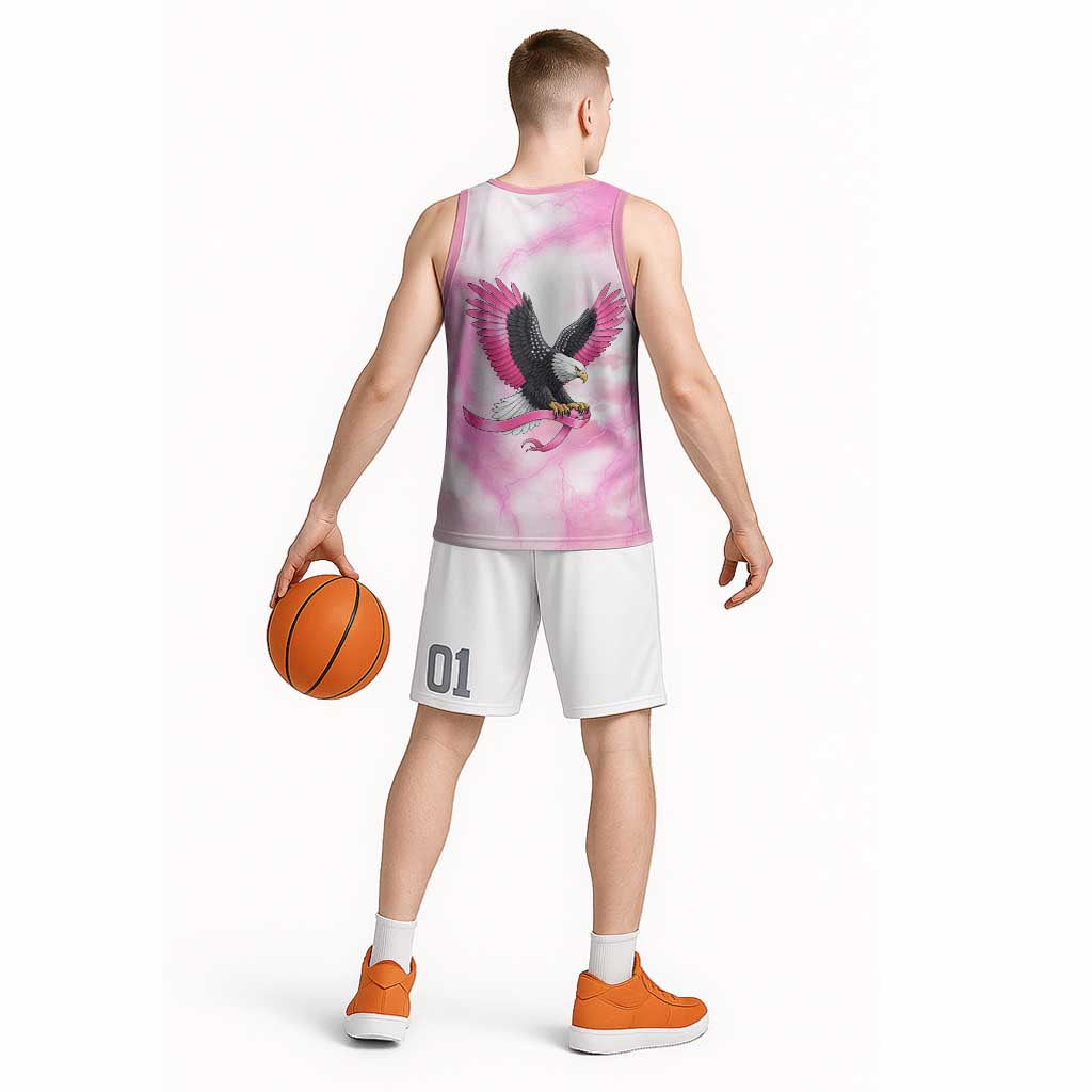 Pink Ribbon American Eagle Basketball Jersey Breast Cancer Awareness - Be Stronger Than The Storm