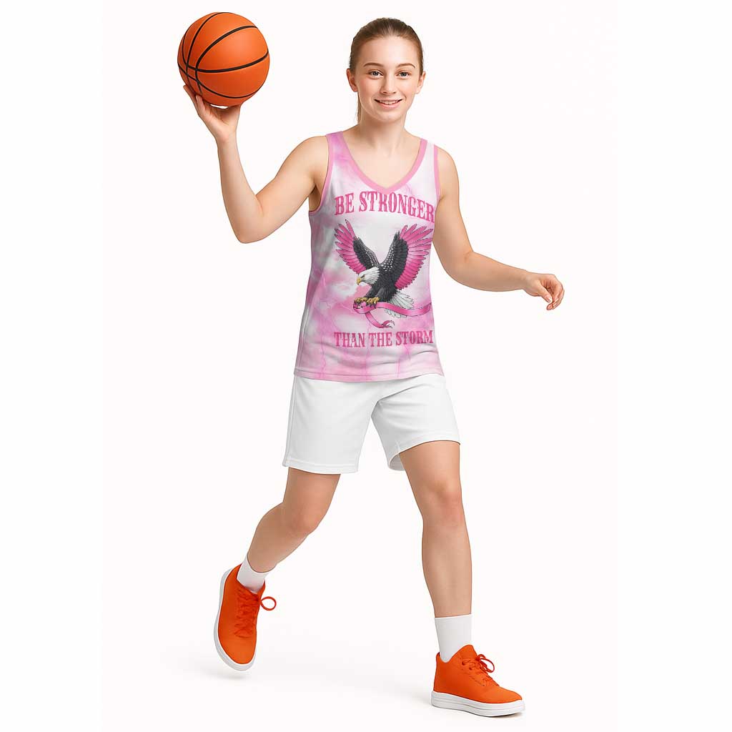 Pink Ribbon American Eagle Basketball Jersey Breast Cancer Awareness - Be Stronger Than The Storm