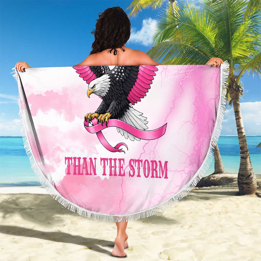 Pink Ribbon American Eagle Beach Blanket Breast Cancer Awareness - Be Stronger Than The Storm