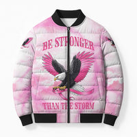 Pink Ribbon American Eagle Bomber Puffer Jacket Breast Cancer Awareness - Be Stronger Than The Storm
