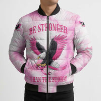Pink Ribbon American Eagle Bomber Puffer Jacket Breast Cancer Awareness - Be Stronger Than The Storm