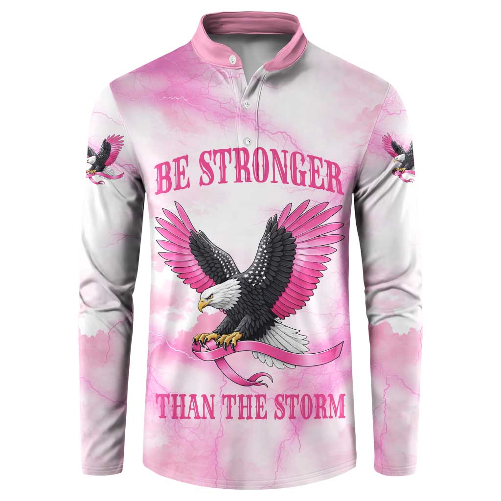 Pink Ribbon American Eagle Button Sweatshirt Breast Cancer Awareness - Be Stronger Than The Storm