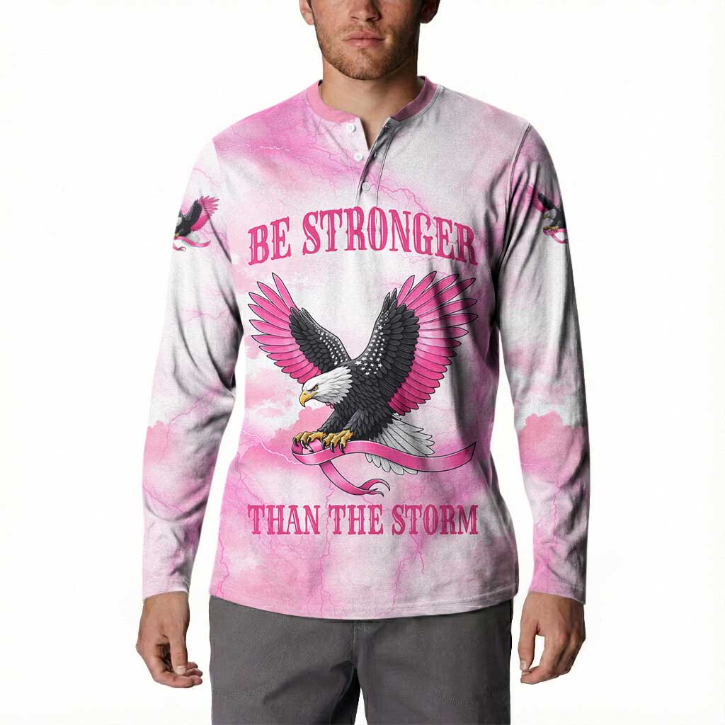 Pink Ribbon American Eagle Button Sweatshirt Breast Cancer Awareness - Be Stronger Than The Storm