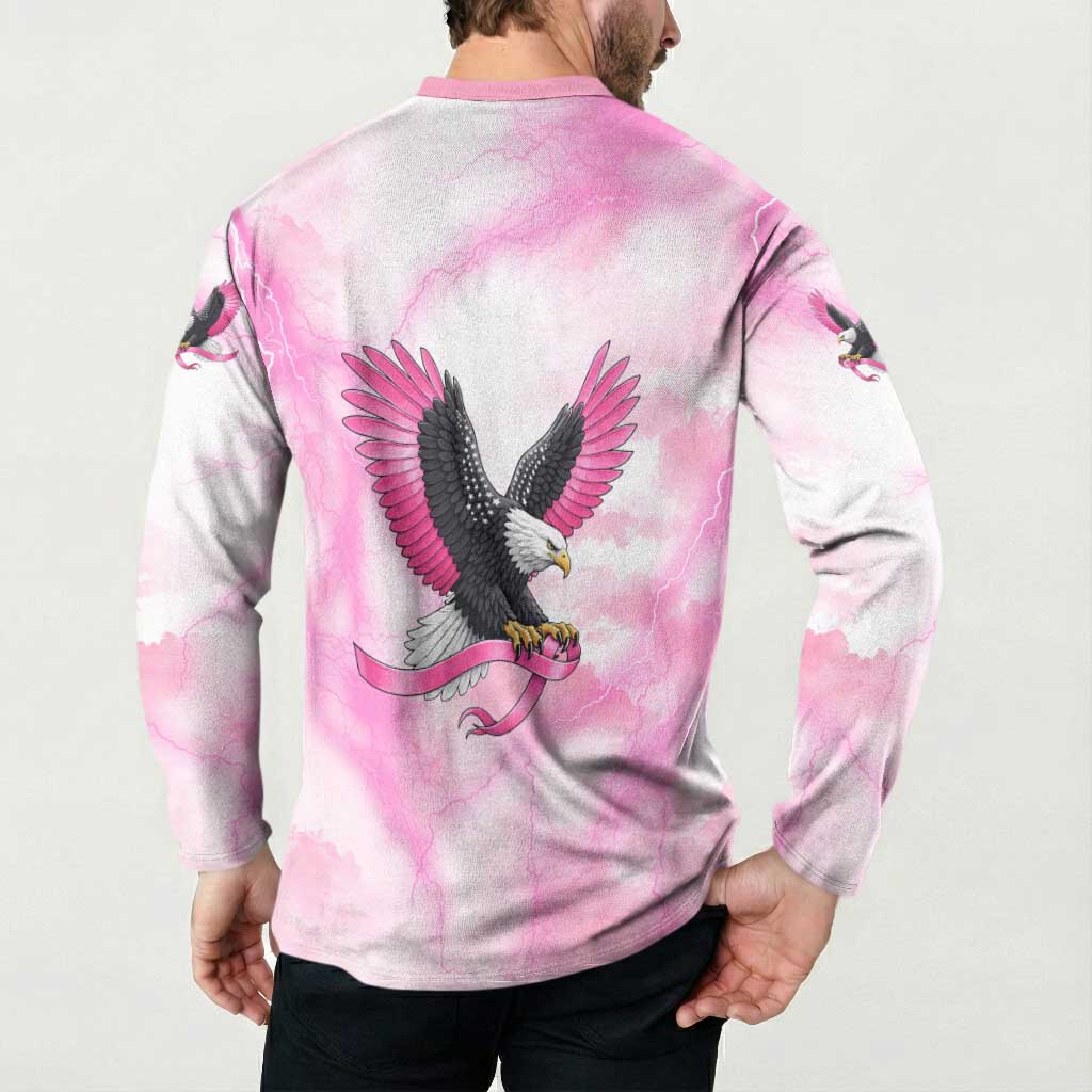 Pink Ribbon American Eagle Button Sweatshirt Breast Cancer Awareness - Be Stronger Than The Storm