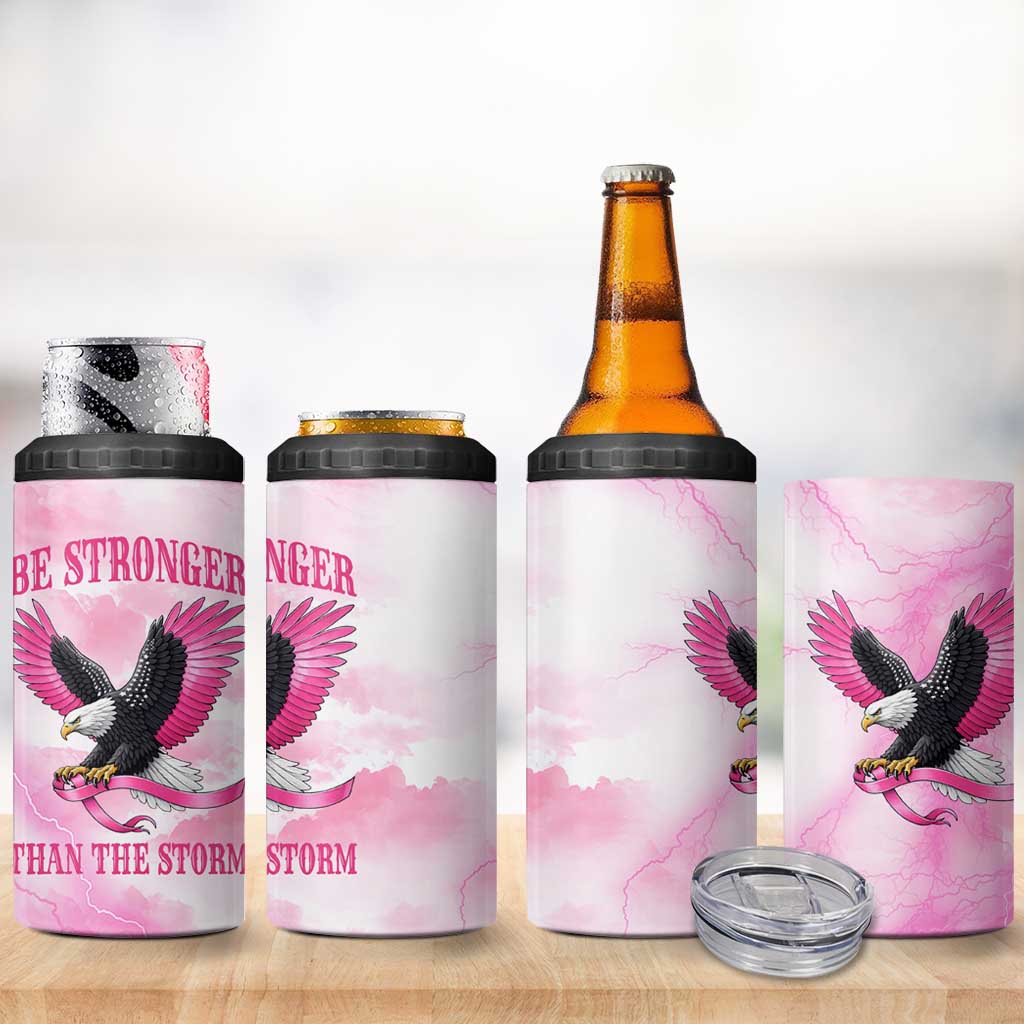 Pink Ribbon American Eagle 4 in 1 Can Cooler Tumbler Breast Cancer Awareness - Be Stronger Than The Storm