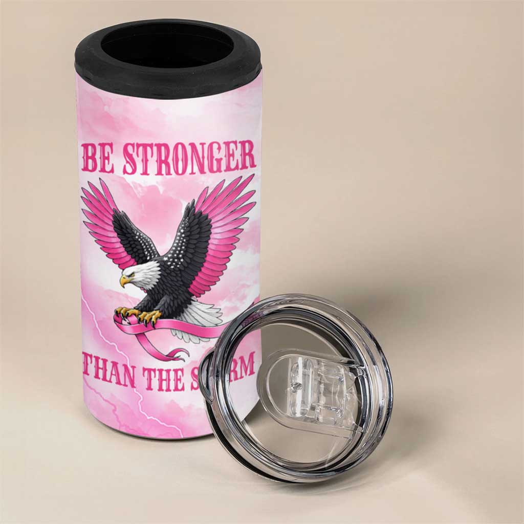 Pink Ribbon American Eagle 4 in 1 Can Cooler Tumbler Breast Cancer Awareness - Be Stronger Than The Storm