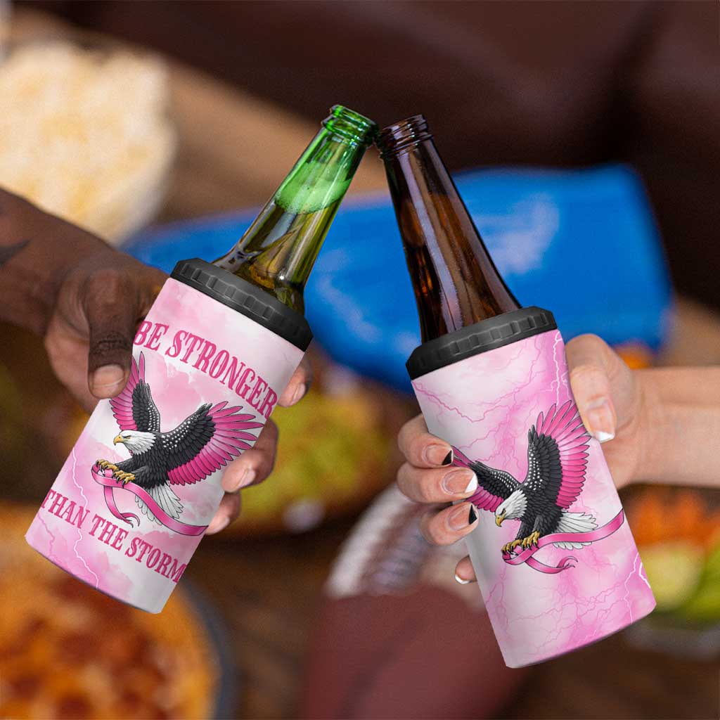 Pink Ribbon American Eagle 4 in 1 Can Cooler Tumbler Breast Cancer Awareness - Be Stronger Than The Storm