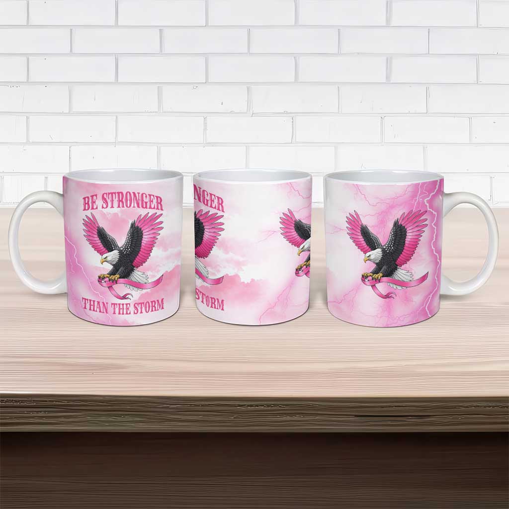 Pink Ribbon American Eagle Ceramic Mug Breast Cancer Awareness - Be Stronger Than The Storm