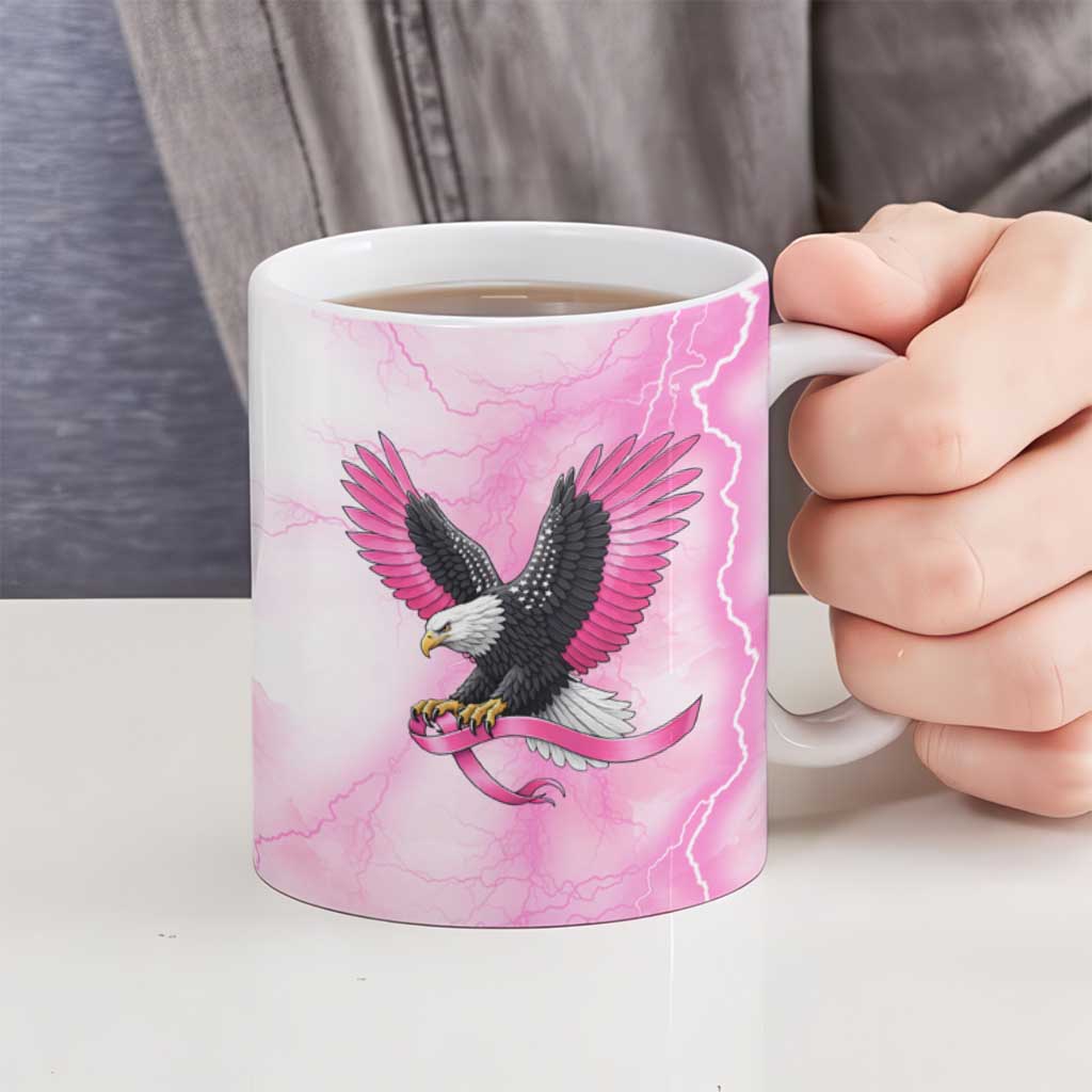 Pink Ribbon American Eagle Ceramic Mug Breast Cancer Awareness - Be Stronger Than The Storm