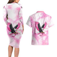 Pink Ribbon American Eagle Couples Matching Long Sleeve Bodycon Dress and Hawaiian Shirt Breast Cancer Awareness - Be Stronger Than The Storm