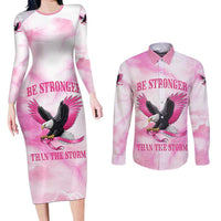 Pink Ribbon American Eagle Couples Matching Long Sleeve Bodycon Dress and Long Sleeve Button Shirt Breast Cancer Awareness - Be Stronger Than The Storm