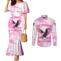 Pink Ribbon American Eagle Couples Matching Mermaid Dress and Long Sleeve Button Shirt Breast Cancer Awareness - Be Stronger Than The Storm