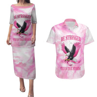 Pink Ribbon American Eagle Couples Matching Puletasi and Hawaiian Shirt Breast Cancer Awareness - Be Stronger Than The Storm