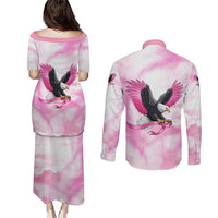 Pink Ribbon American Eagle Couples Matching Puletasi and Long Sleeve Button Shirt Breast Cancer Awareness - Be Stronger Than The Storm