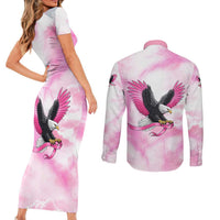 Pink Ribbon American Eagle Couples Matching Short Sleeve Bodycon Dress and Long Sleeve Button Shirt Breast Cancer Awareness - Be Stronger Than The Storm