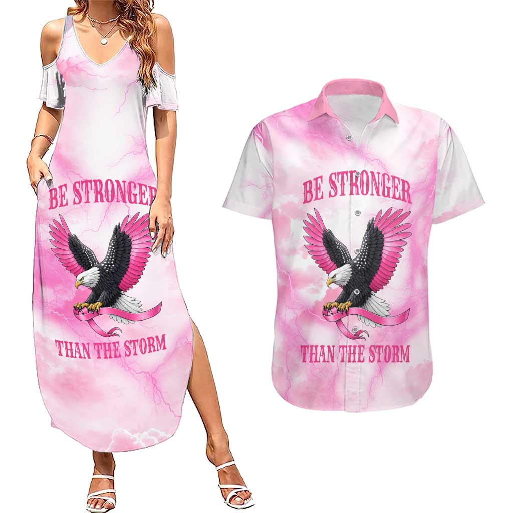 Pink Ribbon American Eagle Couples Matching Summer Maxi Dress and Hawaiian Shirt Breast Cancer Awareness - Be Stronger Than The Storm