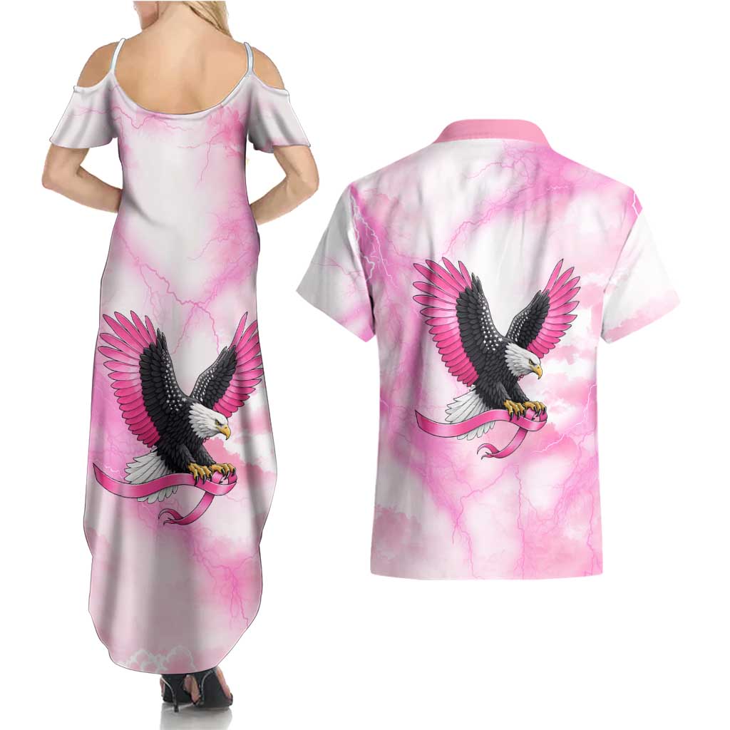 Pink Ribbon American Eagle Couples Matching Summer Maxi Dress and Hawaiian Shirt Breast Cancer Awareness - Be Stronger Than The Storm