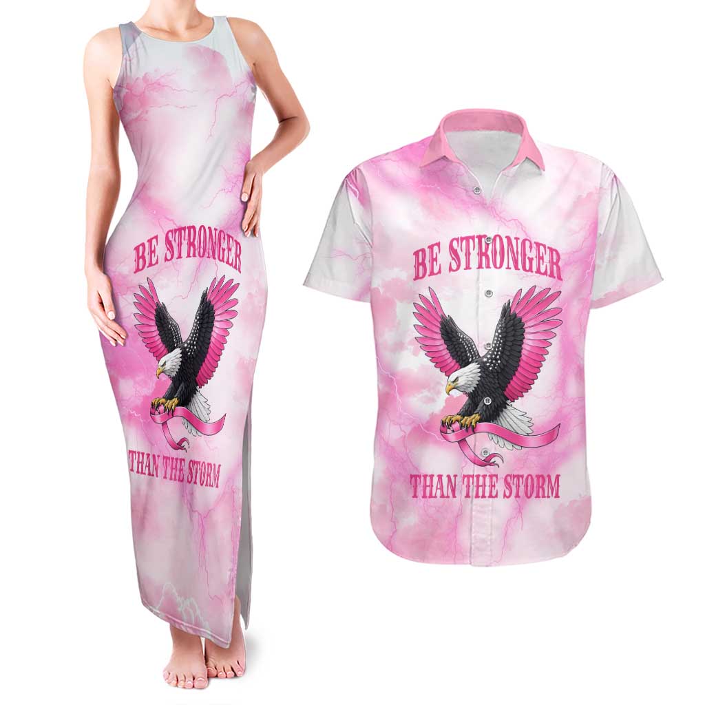 Pink Ribbon American Eagle Couples Matching Tank Maxi Dress and Hawaiian Shirt Breast Cancer Awareness - Be Stronger Than The Storm