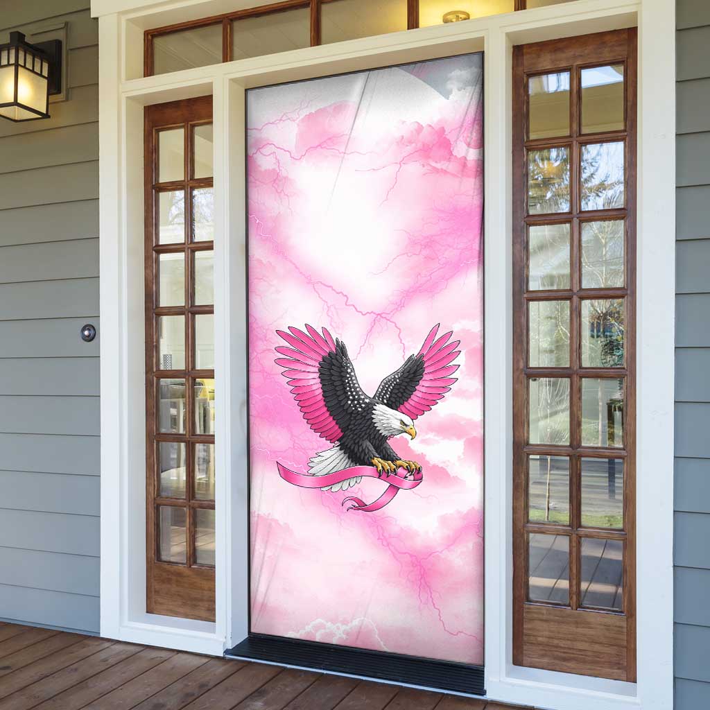 Pink Ribbon American Eagle Door Cover Breast Cancer Awareness - Be Stronger Than The Storm