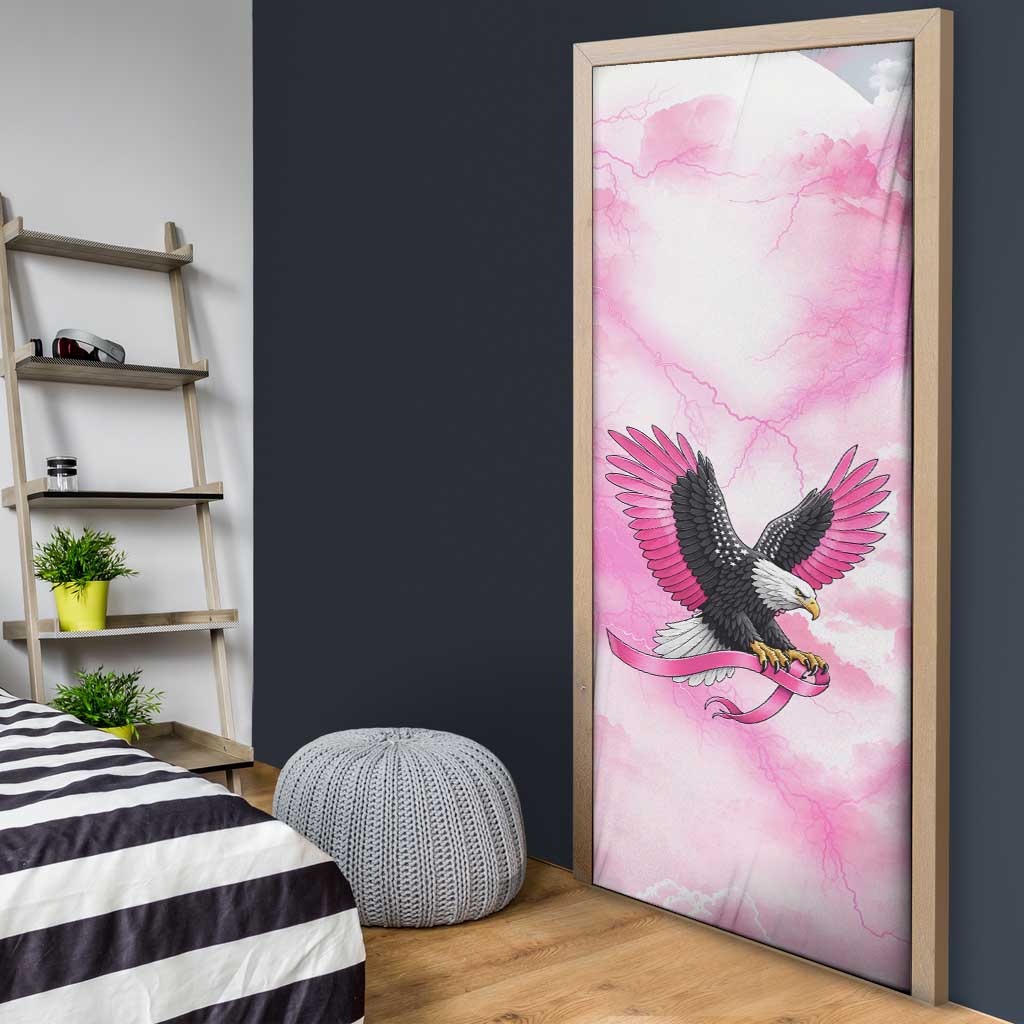 Pink Ribbon American Eagle Door Cover Breast Cancer Awareness - Be Stronger Than The Storm