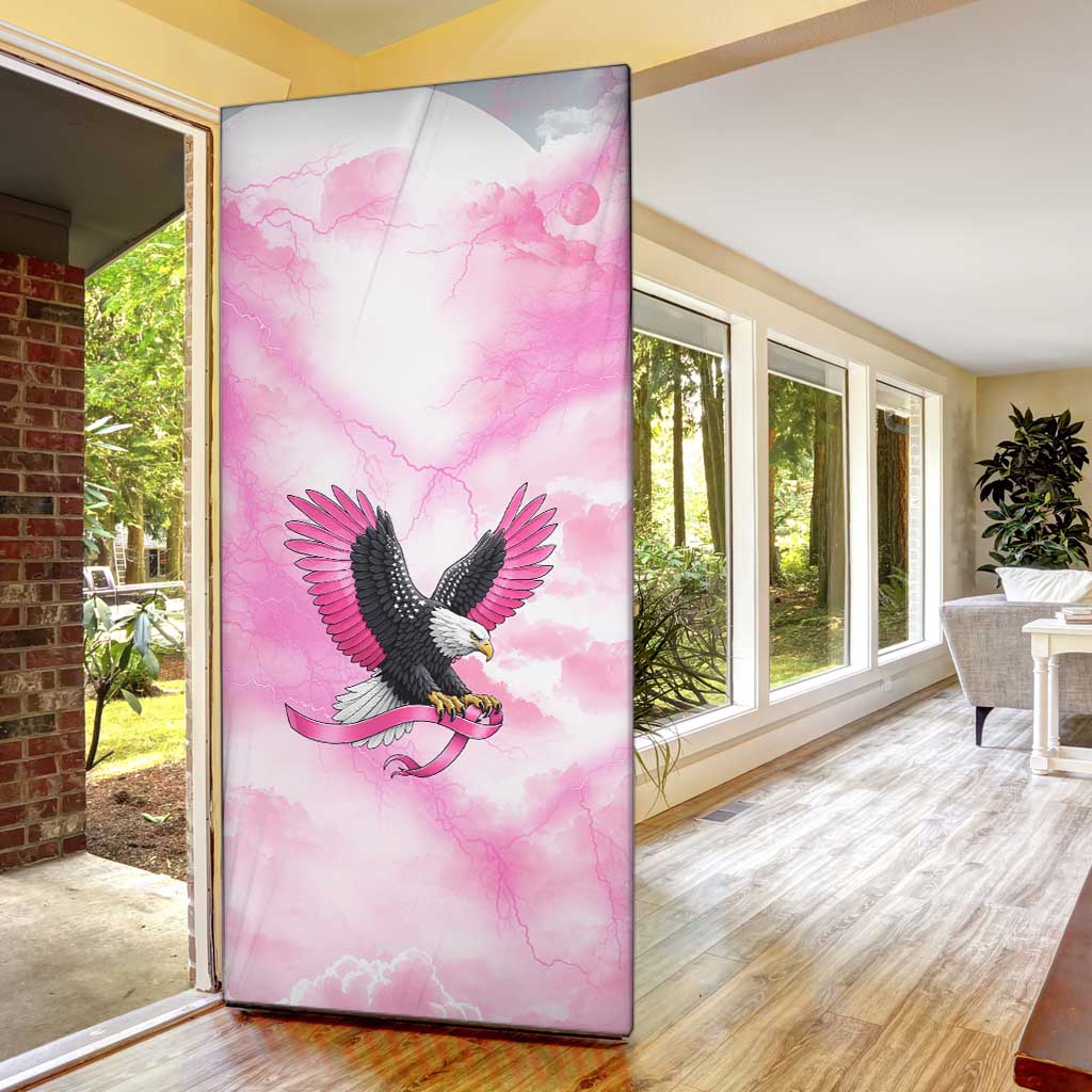 Pink Ribbon American Eagle Door Cover Breast Cancer Awareness - Be Stronger Than The Storm
