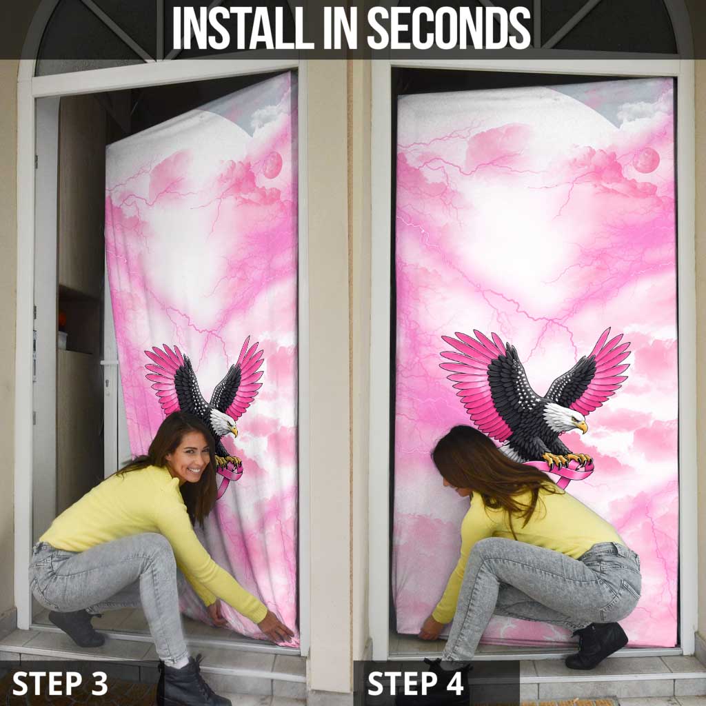 Pink Ribbon American Eagle Door Cover Breast Cancer Awareness - Be Stronger Than The Storm