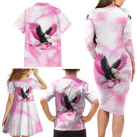 Pink Ribbon American Eagle Family Matching Long Sleeve Bodycon Dress and Hawaiian Shirt Breast Cancer Awareness - Be Stronger Than The Storm
