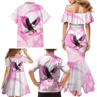 Pink Ribbon American Eagle Family Matching Mermaid Dress and Hawaiian Shirt Breast Cancer Awareness - Be Stronger Than The Storm