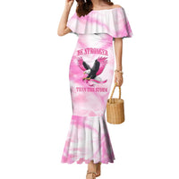 Pink Ribbon American Eagle Family Matching Mermaid Dress and Hawaiian Shirt Breast Cancer Awareness - Be Stronger Than The Storm