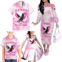 Pink Ribbon American Eagle Family Matching Off The Shoulder Long Sleeve Dress and Hawaiian Shirt Breast Cancer Awareness - Be Stronger Than The Storm