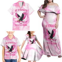 Pink Ribbon American Eagle Family Matching Off Shoulder Maxi Dress and Hawaiian Shirt Breast Cancer Awareness - Be Stronger Than The Storm