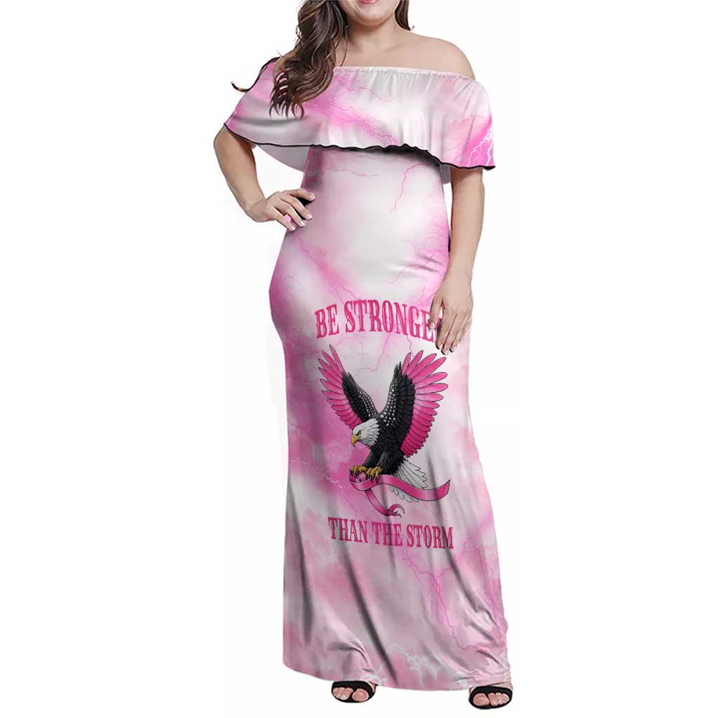 Pink Ribbon American Eagle Family Matching Off Shoulder Maxi Dress and Hawaiian Shirt Breast Cancer Awareness - Be Stronger Than The Storm