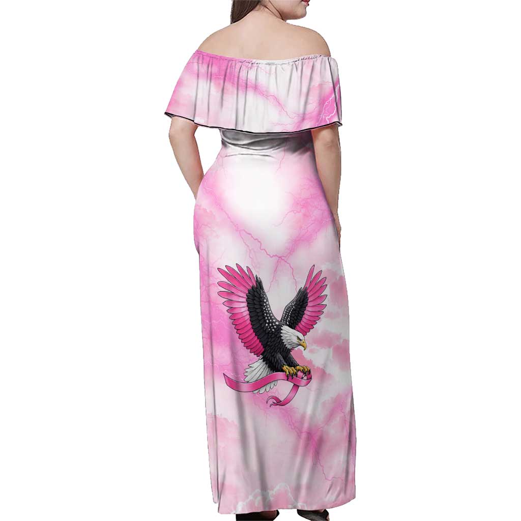 Pink Ribbon American Eagle Family Matching Off Shoulder Maxi Dress and Hawaiian Shirt Breast Cancer Awareness - Be Stronger Than The Storm