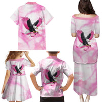 Pink Ribbon American Eagle Family Matching Puletasi and Hawaiian Shirt Breast Cancer Awareness - Be Stronger Than The Storm