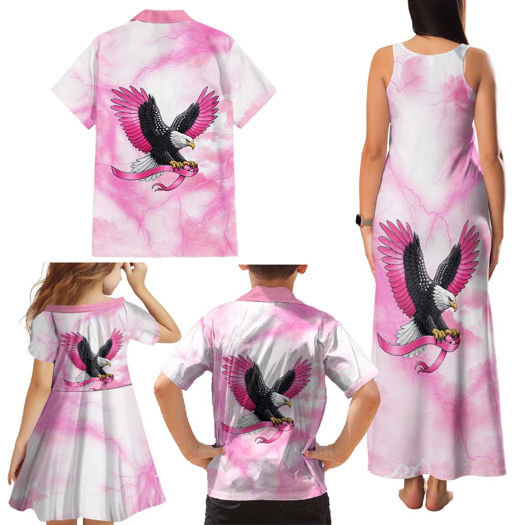 Pink Ribbon American Eagle Family Matching Tank Maxi Dress and Hawaiian Shirt Breast Cancer Awareness - Be Stronger Than The Storm