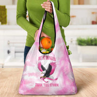 Pink Ribbon American Eagle Grocery Bag Breast Cancer Awareness - Be Stronger Than The Storm