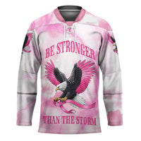 Pink Ribbon American Eagle Hockey Jersey Breast Cancer Awareness - Be Stronger Than The Storm