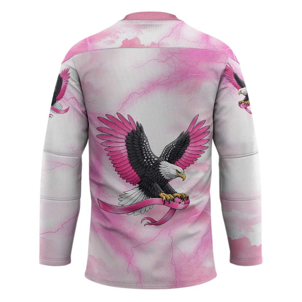 Pink Ribbon American Eagle Hockey Jersey Breast Cancer Awareness - Be Stronger Than The Storm