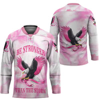 Pink Ribbon American Eagle Hockey Jersey Breast Cancer Awareness - Be Stronger Than The Storm