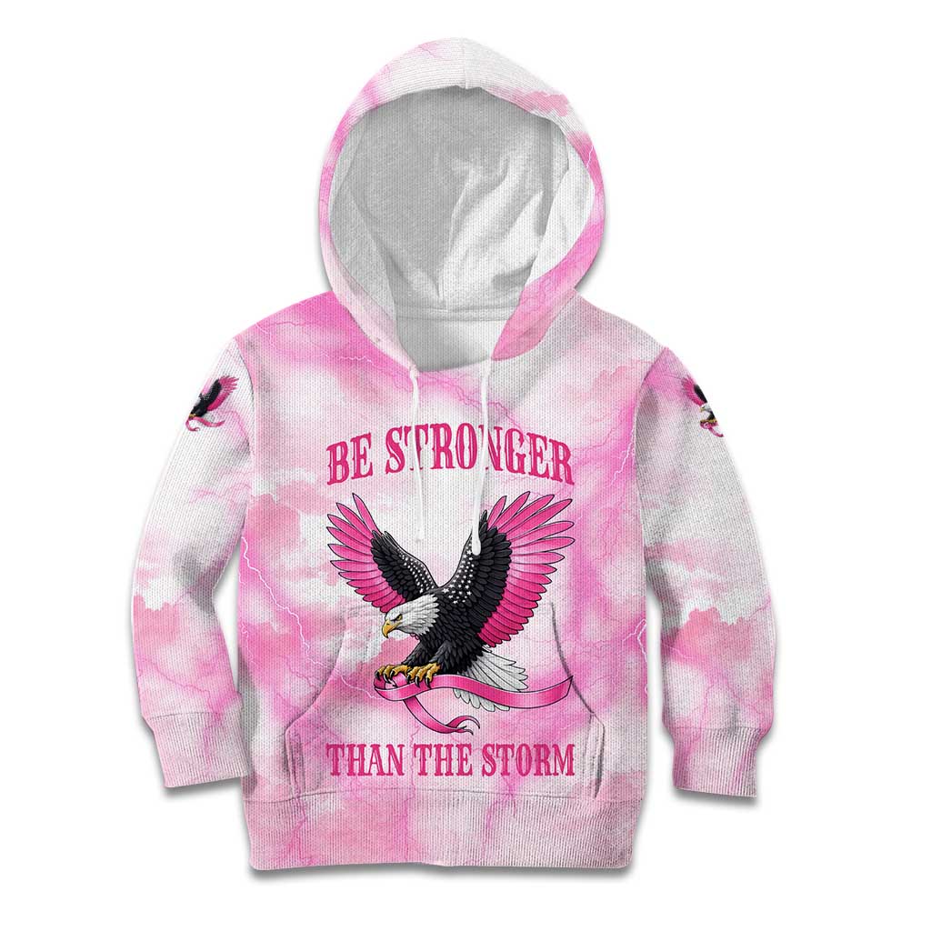 Pink Ribbon American Eagle Kid Hoodie Breast Cancer Awareness - Be Stronger Than The Storm