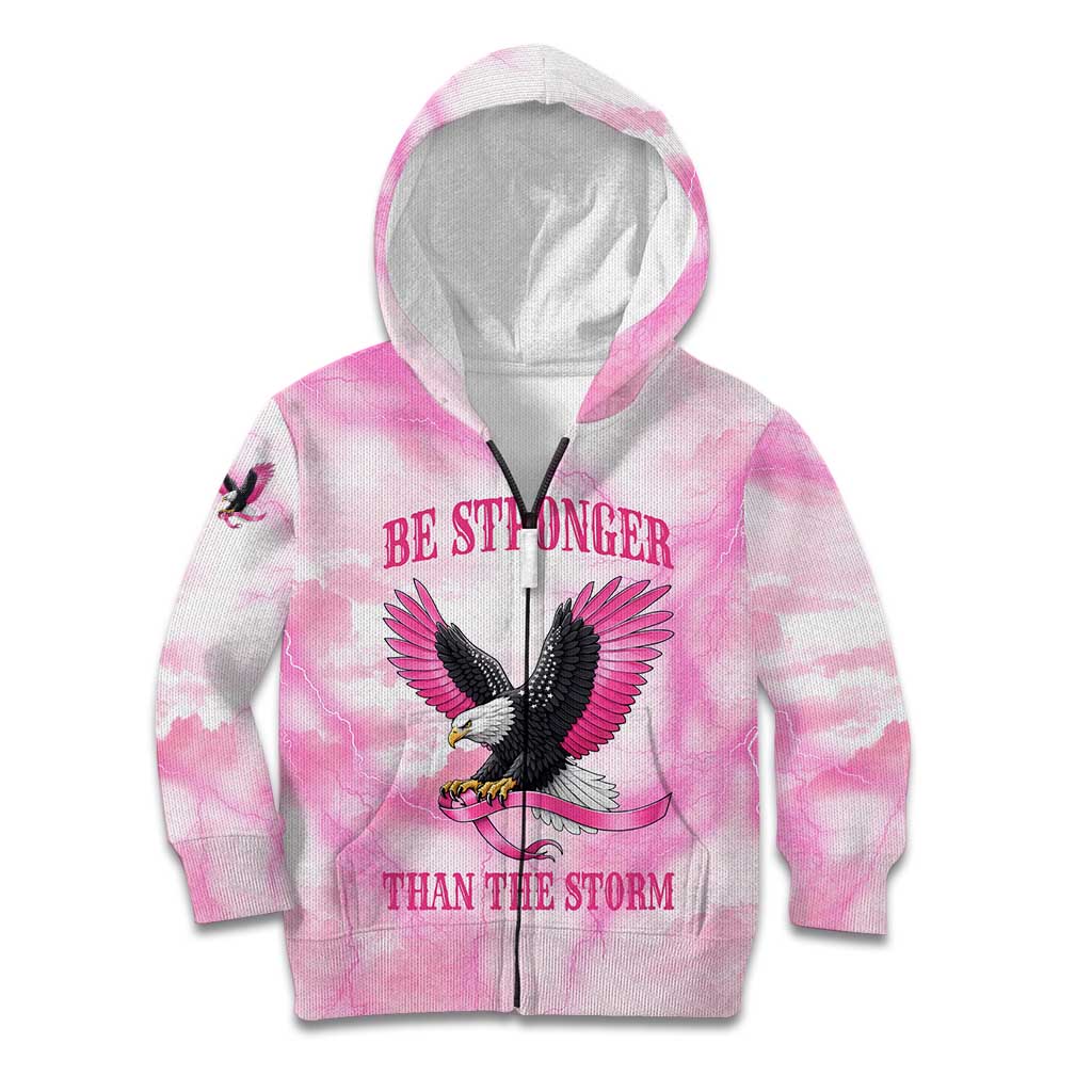 Pink Ribbon American Eagle Kid Hoodie Breast Cancer Awareness - Be Stronger Than The Storm
