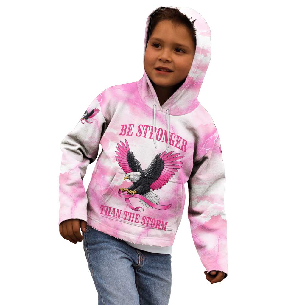 Pink Ribbon American Eagle Kid Hoodie Breast Cancer Awareness - Be Stronger Than The Storm