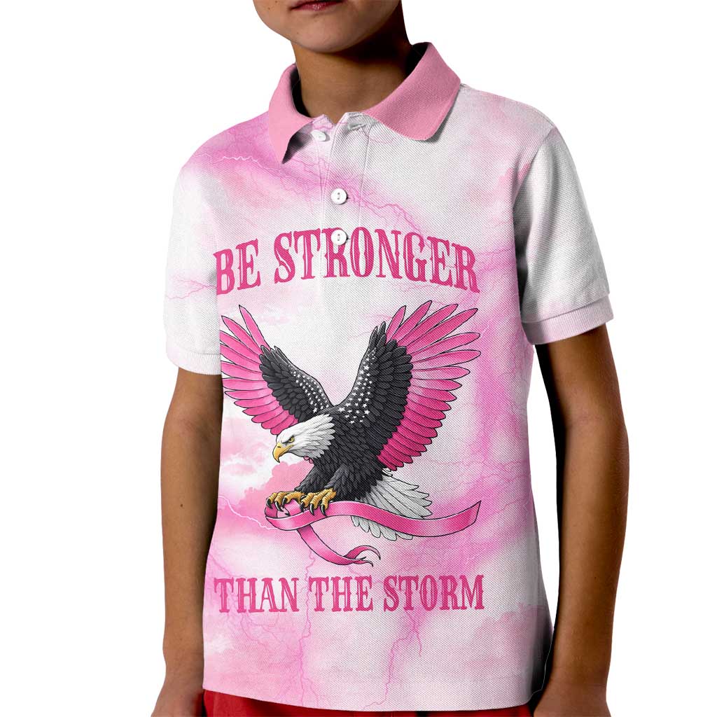 Pink Ribbon American Eagle Kid Polo Shirt Breast Cancer Awareness - Be Stronger Than The Storm