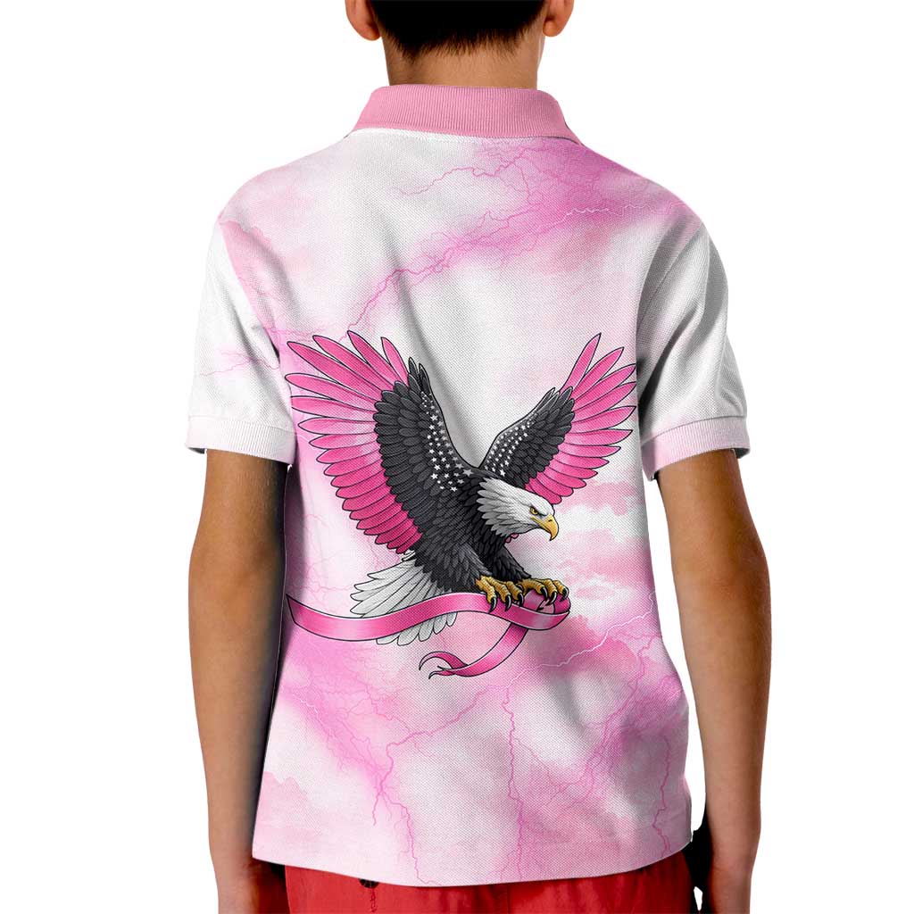 Pink Ribbon American Eagle Kid Polo Shirt Breast Cancer Awareness - Be Stronger Than The Storm