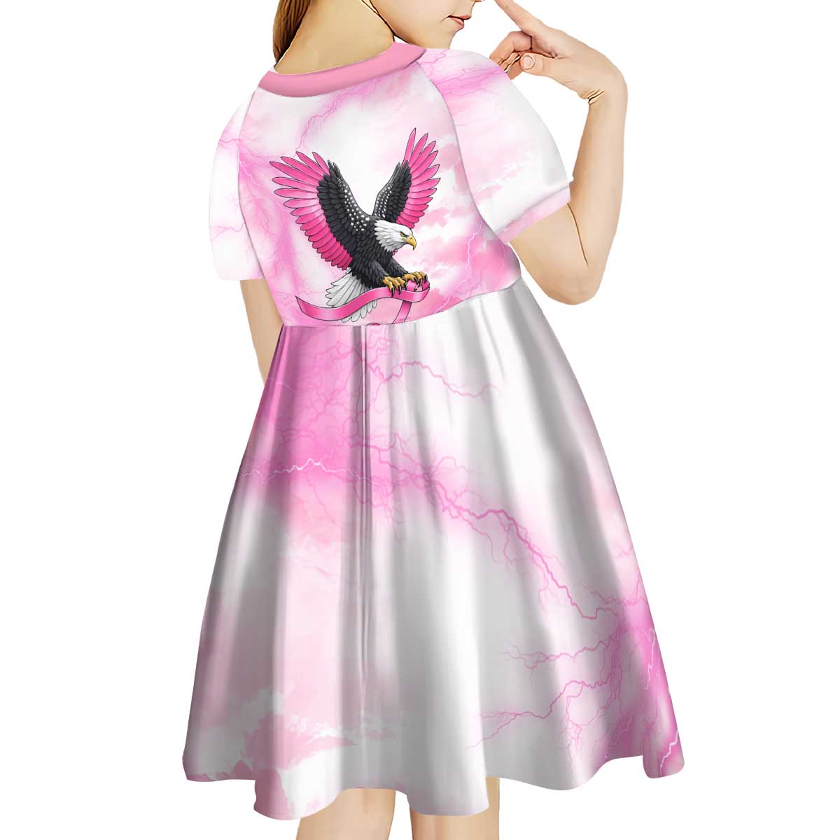 Pink Ribbon American Eagle Kid Short Sleeve Dress Breast Cancer Awareness - Be Stronger Than The Storm