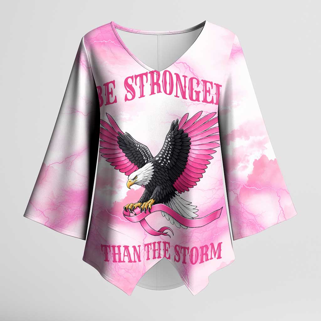Pink Ribbon American Eagle Kimono Sleeve Blouse Breast Cancer Awareness - Be Stronger Than The Storm