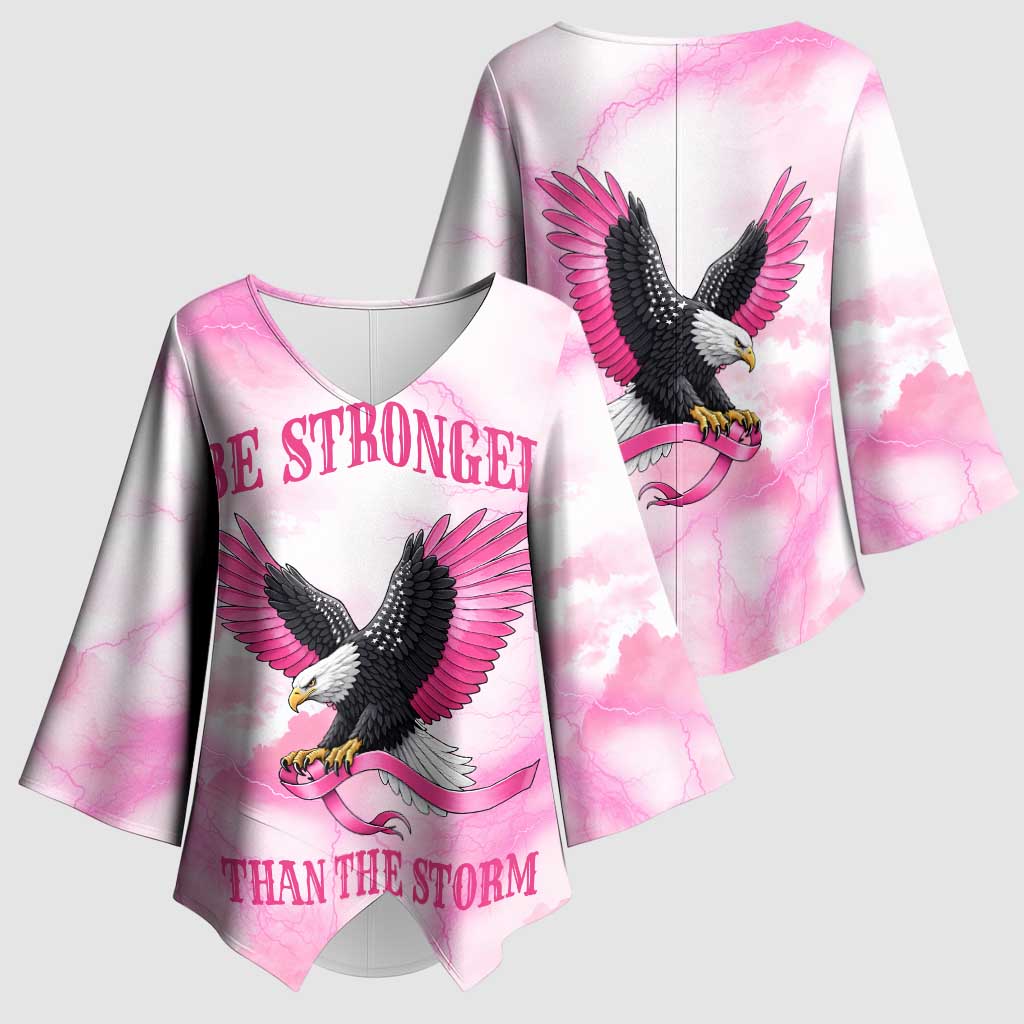 Pink Ribbon American Eagle Kimono Sleeve Blouse Breast Cancer Awareness - Be Stronger Than The Storm