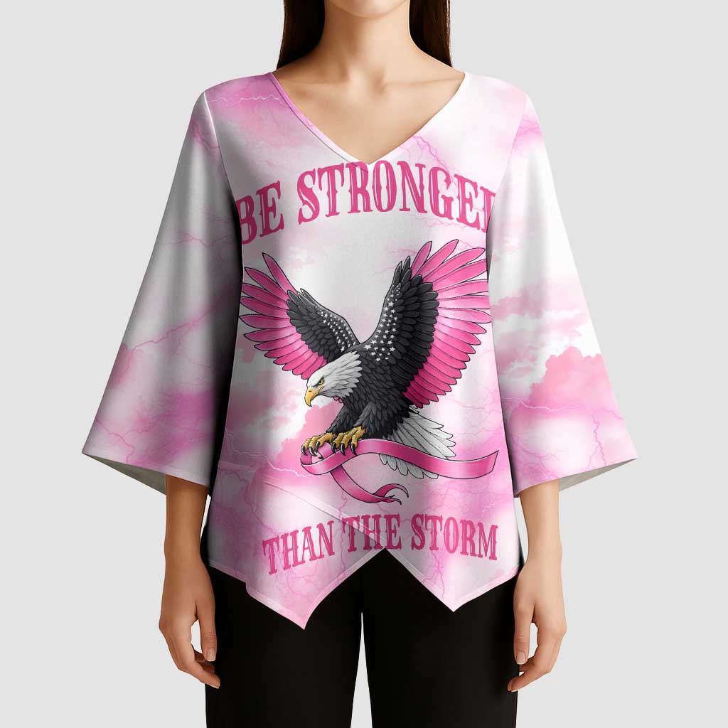 Pink Ribbon American Eagle Kimono Sleeve Blouse Breast Cancer Awareness - Be Stronger Than The Storm