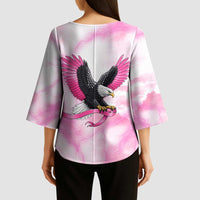 Pink Ribbon American Eagle Kimono Sleeve Blouse Breast Cancer Awareness - Be Stronger Than The Storm
