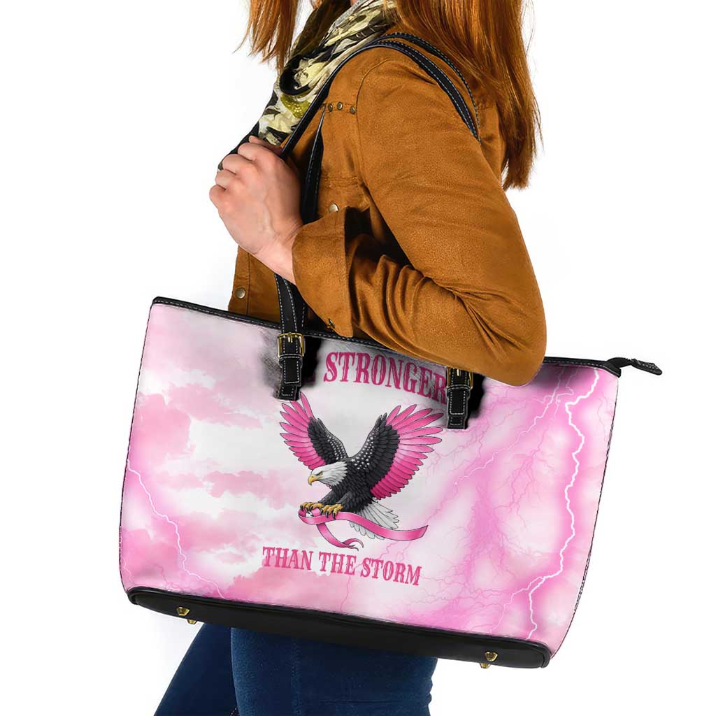 Pink Ribbon American Eagle Leather Tote Bag Breast Cancer Awareness - Be Stronger Than The Storm